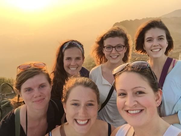 Sunset selfie at the top of Bokor Mountain - Left to right: Anne, Rachel, Hallie, Joh, Me, and Ellen